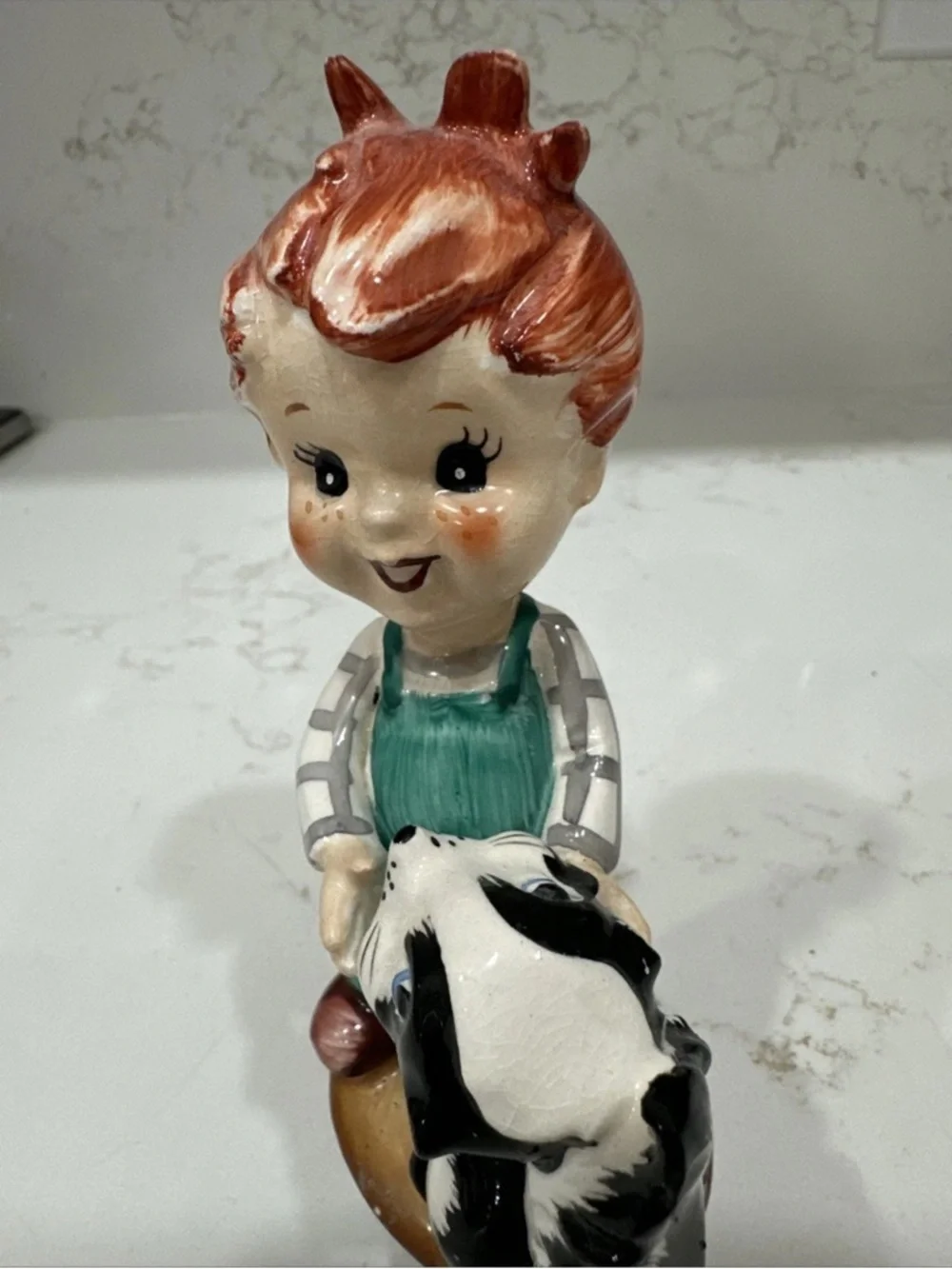 Red Headed Freckled Boy with Skunk Vintage Figurine Made in Japan
